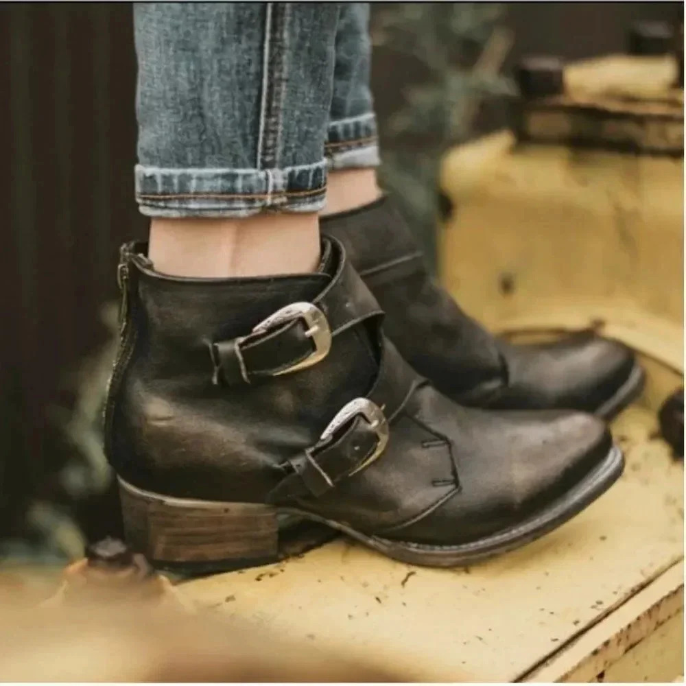 Freebird by Steven Dark Leather Buckle Booties